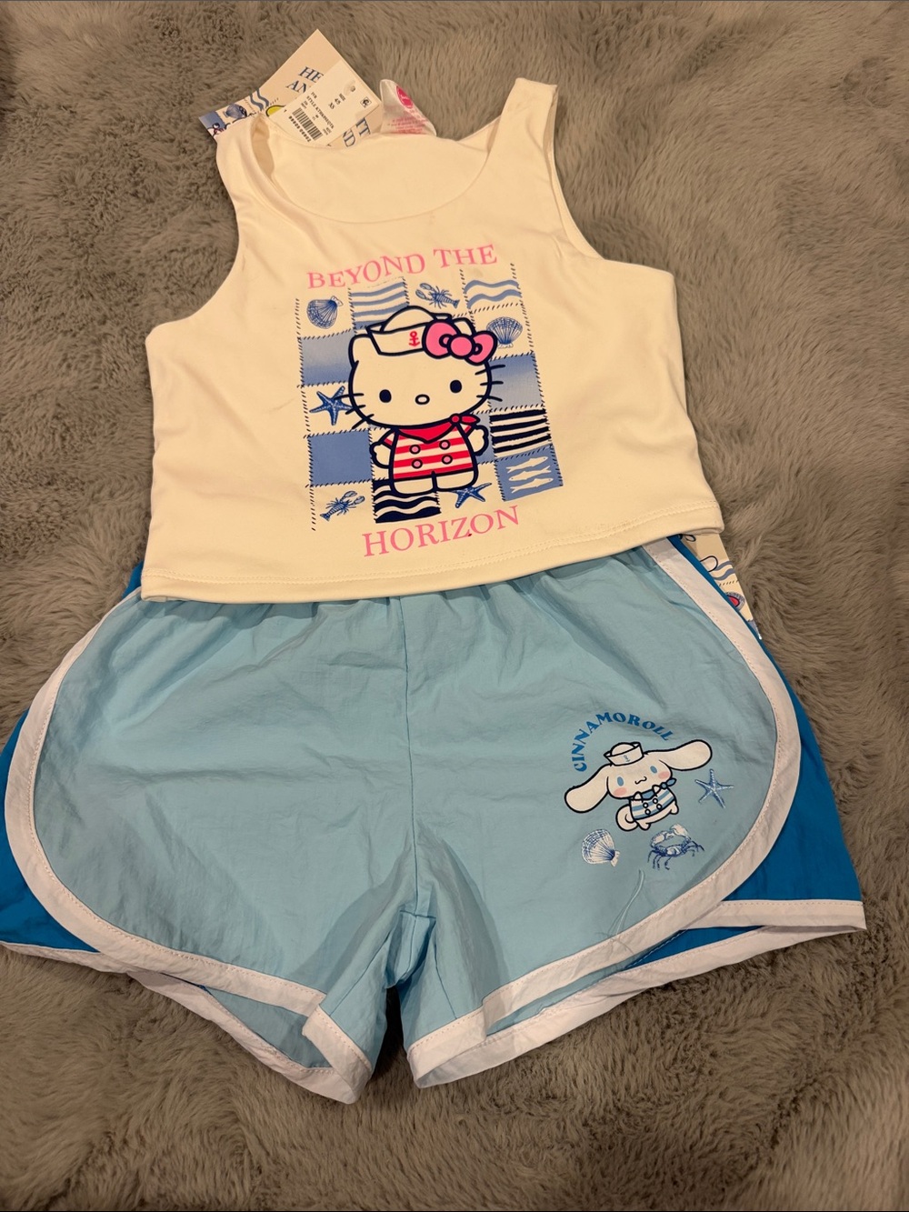 Hello Kitty Cream Tank Top with Light Blue Athletic Shorts 4/5